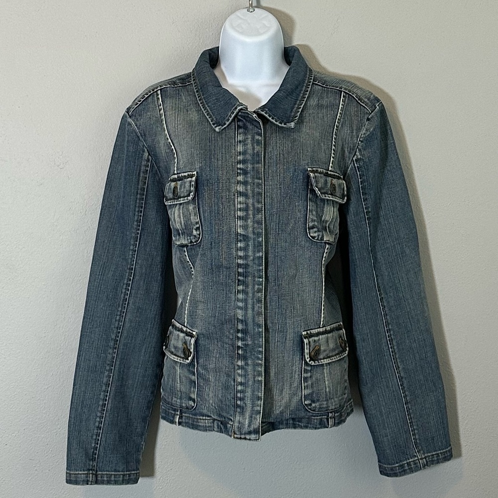 Talbots Stretch Denim Utility Jacket Size 18 — Button Pockets, Structured Fit